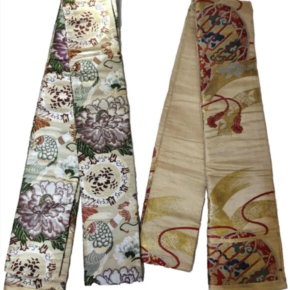Japanese Obi for Kimono Lot of 2 Machine Embroidered Heavy Fabric Formal… - Picture 2 of 11